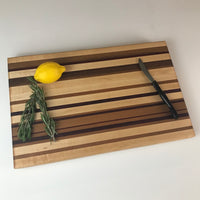 Walnut, Cherry and Maple Wood Cutting Board with Exotic Padauk Wood  - Unique Table Centerpiece - Wood Serving Platter - Chopping Block