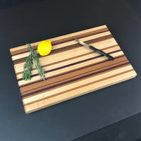 Walnut, Cherry and Maple Wood Cutting Board with Exotic Padauk Wood  - Unique Table Centerpiece - Wood Serving Platter - Chopping Block