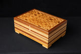 Wood Artisan Box Made of Sapele, Oak and Maple Woods. Mantel box. Table centerpiece. Wooden box with lid. Proudly Made in the USA