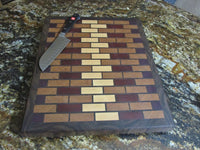 Large end grain cutting board made from solid hardwood maple, cherry, walnut, padauk, and purpleheart woods. great gift idea for the kitchen