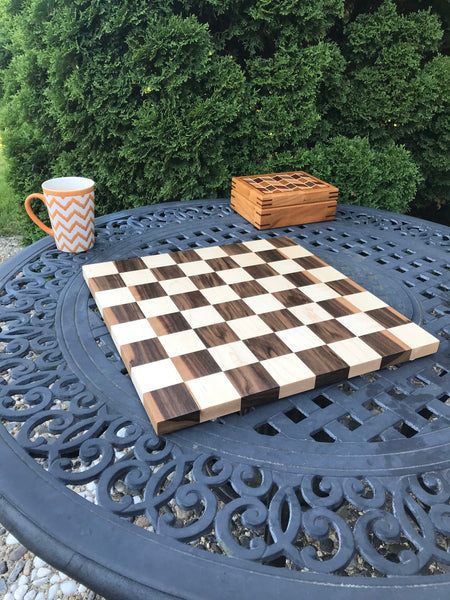 Handcrafted 16 inch chess board, Solid maple and walnut, birthday gift for chess player, Handcrafted for Christmas and holidays board game
