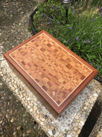 Wood Artisan Box Made of Sapele, Oak and Maple Woods. Mantel box. Table centerpiece. Wooden box with lid. Proudly Made in the USA