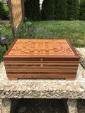 Wood Artisan Box Made of Sapele, Oak and Maple Woods. Mantel box. Table centerpiece. Wooden box with lid. Proudly Made in the USA