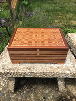 Wood Artisan Box Made of Sapele, Oak and Maple Woods. Mantel box. Table centerpiece. Wooden box with lid. Proudly Made in the USA