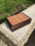 Unique artisan box made from oak, ash, and walnut. Wood tea box. Fireplace mantel decor. box for storage.