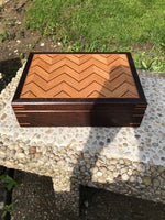Unique artisan box made from oak, ash, and walnut. Wood tea box. Fireplace mantel decor. box for storage.