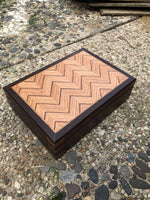 Unique artisan box made from oak, ash, and walnut. Wood tea box. Fireplace mantel decor. box for storage.